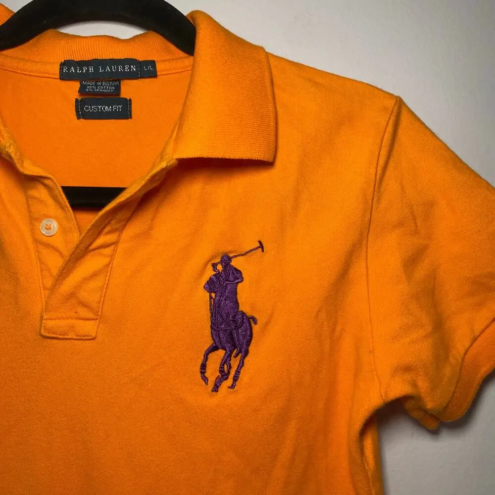 Ralph Lauren Orange Purple Embroidered Polo 3 Polo Shirt Preppy Kids size Large